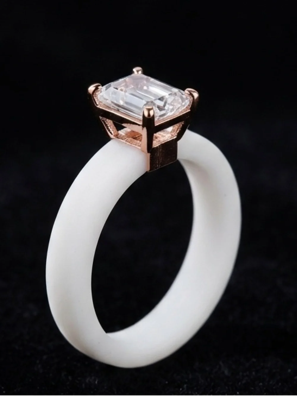 White rubber Ring with Rose Gold CZ Setting